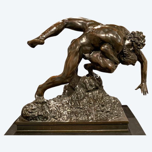 Grande bronzo del XIX secolo, 80 cm, Jef Lambeaux, Musée G. COURBET, I lottatori