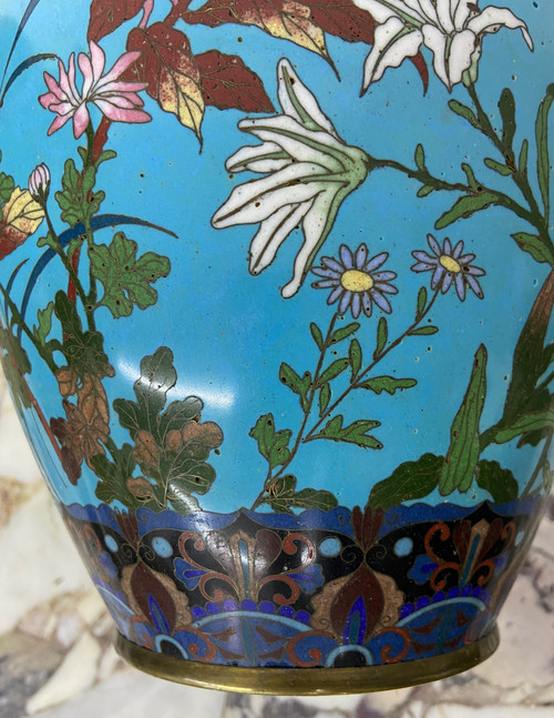 Paire de vases en émail cloisonné Japon XIXème.