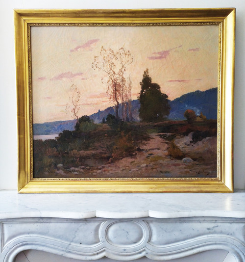 Pittura olio su tela Paesaggio della Bresse di Boulanger René-Louis XIX secolo