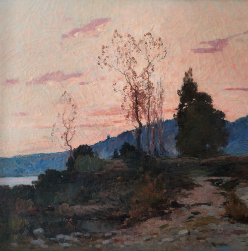 Pittura olio su tela Paesaggio della Bresse di Boulanger René-Louis XIX secolo