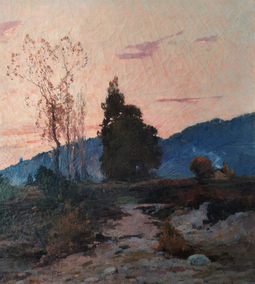 Pittura olio su tela Paesaggio della Bresse di Boulanger René-Louis XIX secolo