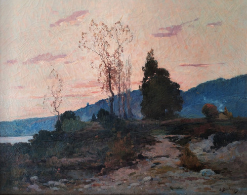 Pittura olio su tela Paesaggio della Bresse di Boulanger René-Louis XIX secolo