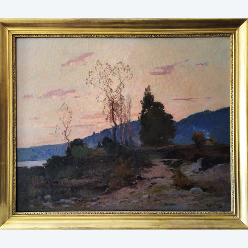 Pittura olio su tela Paesaggio della Bresse di Boulanger René-Louis XIX secolo