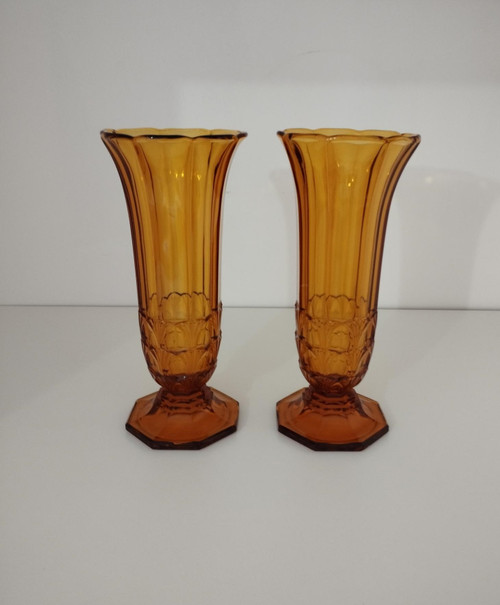 Pair of vases from theVal-Saint-Lambert crystal glassworks