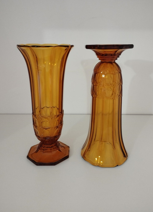 Pair of vases from theVal-Saint-Lambert crystal glassworks