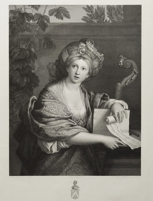 Etching Sibylle Mythological Engraving After Zampieri 19th C Old Print