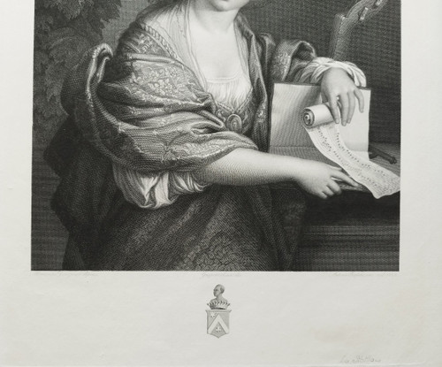 Etching Sibylle Mythological Engraving After Zampieri 19th C Old Print