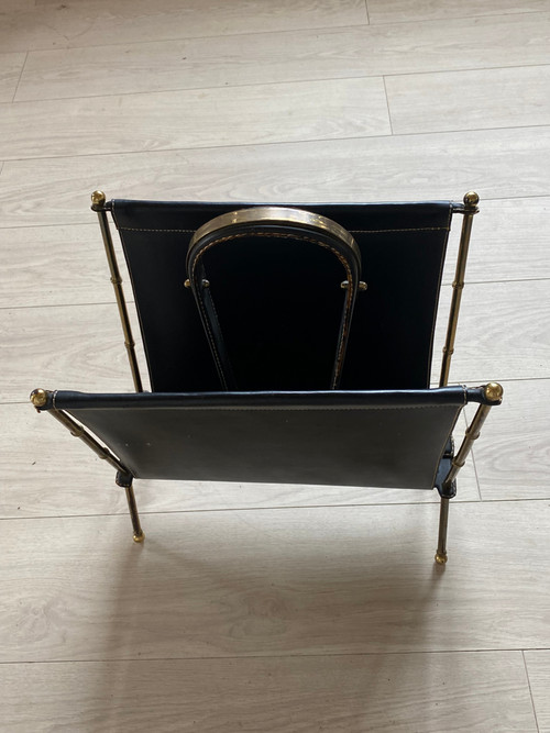 1950/70′ Zeitschriftenhalter Jacques Adnet Leder Und Bronze Oder Vergoldetes Messing
