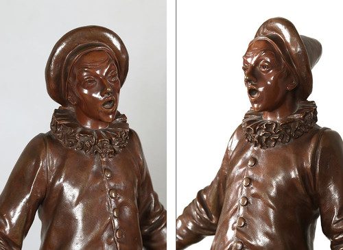 Adrien GAUDEZ 1845/1902, bronzo 55 cm, Pierrot, XIX secolo