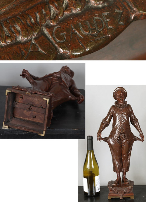 Adrien GAUDEZ 1845/1902, bronzo 55 cm, Pierrot, XIX secolo