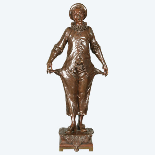 Adrien GAUDEZ 1845/1902, bronzo 55 cm, Pierrot, XIX secolo