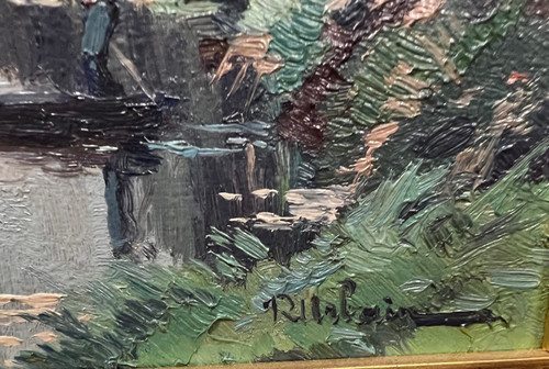 tableau Raymond URBAIN 1895-1962 Pêcheurs sur une barque Art LORRAIN 