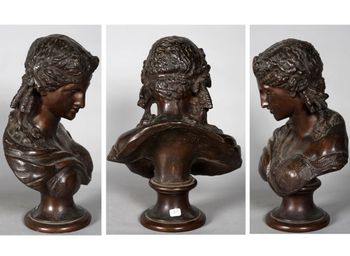 Bronzo del XIX secolo, busto di Arianna, moglie di Dioniso