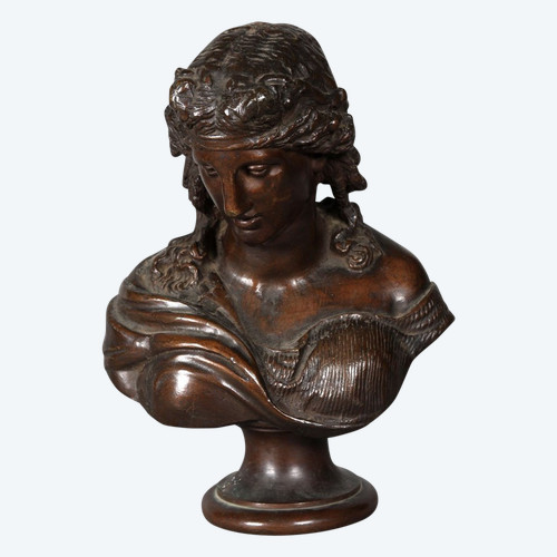 Bronzo del XIX secolo, busto di Arianna, moglie di Dioniso