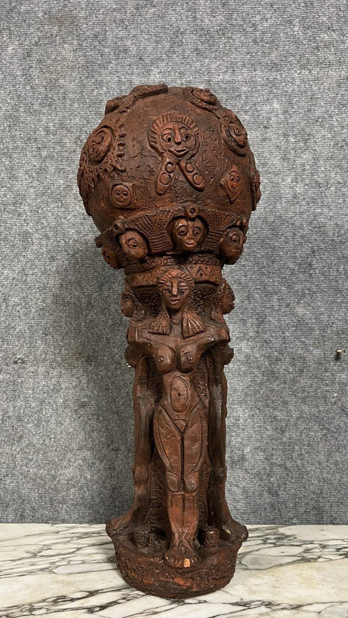 Schwarzafrika / Volkskunst, Stammeskunst, Ritual: Große polychrome Terrakotta-Skulptur