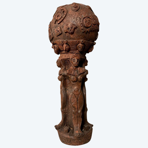 Schwarzafrika / Volkskunst, Stammeskunst, Ritual: Große polychrome Terrakotta-Skulptur
