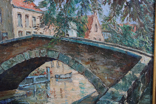 Vue de Bruges, Belgique, signé : L. Dupont, Ecole Belge