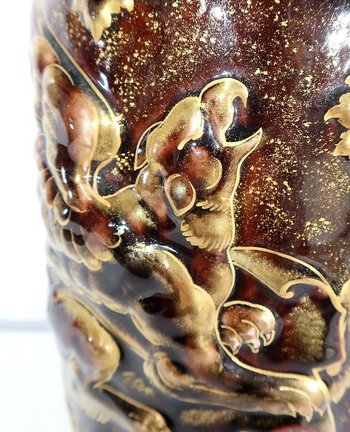 Coppia di vasi in terracotta e bronzo, di E. Gilles - seconda metà del 19° secolo