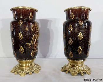 Coppia di vasi in terracotta e bronzo, di E. Gilles - seconda metà del 19° secolo