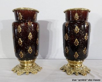 Coppia di vasi in terracotta e bronzo, di E. Gilles - seconda metà del 19° secolo