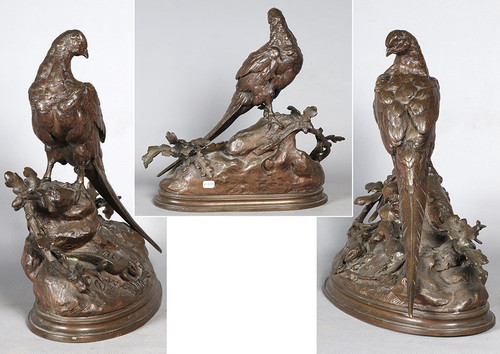 19th century bronze, signed Louis Emile CANA 1845/1895, The Pheasant and the Lizard