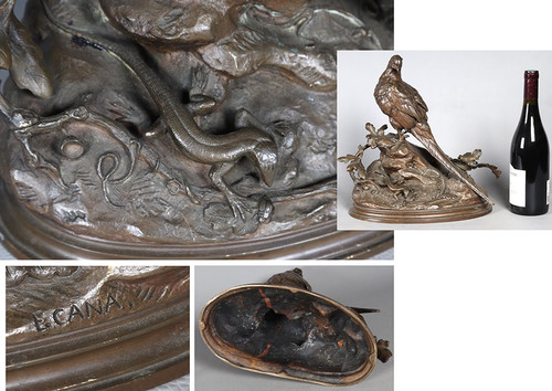 19th century bronze, signed Louis Emile CANA 1845/1895, The Pheasant and the Lizard
