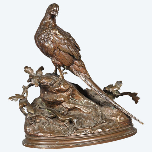 19th century bronze, signed Louis Emile CANA 1845/1895, The Pheasant and the Lizard