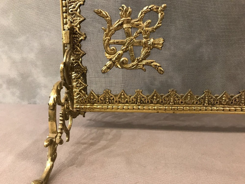 Ecran, pare feu de cheminée ancien en bronze d'époque 19 ème 