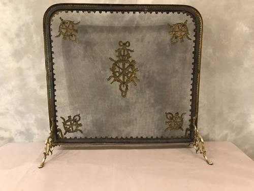 Ecran, pare feu de cheminée ancien en bronze d'époque 19 ème 