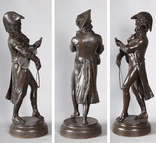 Bronzo XIX secolo, 62 cm, Jean Jules SALMSON 1823/1902, Il violinista sotto l'Impero, Scuola francese