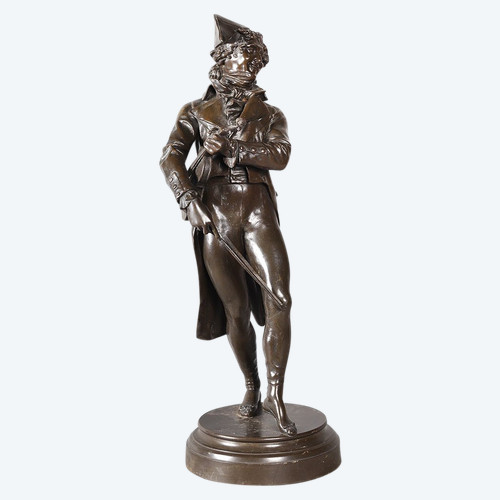 Bronzo XIX secolo, 62 cm, Jean Jules SALMSON 1823/1902, Il violinista sotto l'Impero, Scuola francese