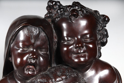 Bronzo XIX secolo, 61 cm, firmato Jean Barnabé AMY 1839/1907, La Commedia Umana