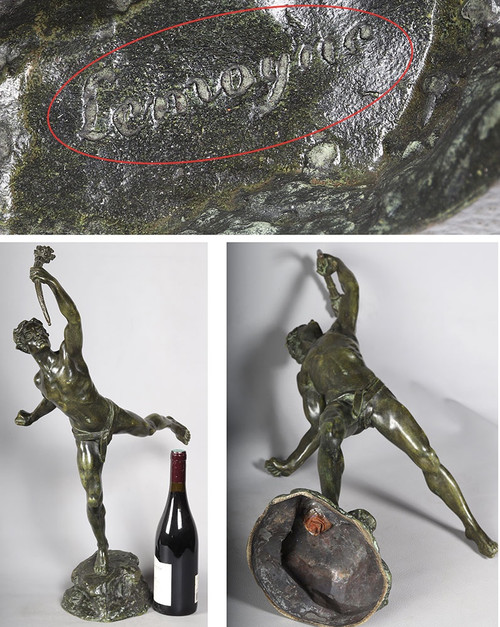 Bronzo del XIX secolo, firmato LEMOYNE 1839 /?, Il portatore della fiaccola olimpica 