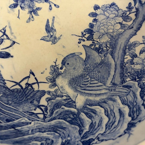 Antique large Japanese porcelain plate with painted partridge. MeiJi period 1868 – 1912. Size