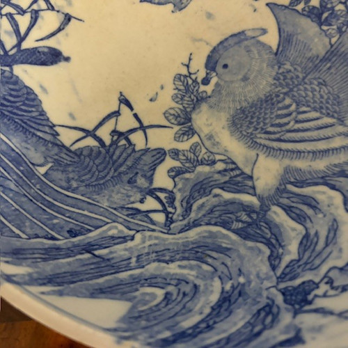 Antique large Japanese porcelain plate with painted partridge. MeiJi period 1868 – 1912. Size