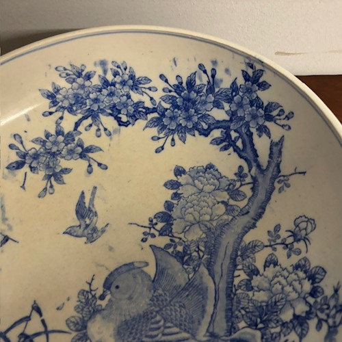 Antique large Japanese porcelain plate with painted partridge. MeiJi period 1868 – 1912. Size