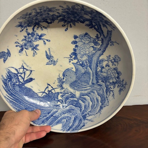 Antique large Japanese porcelain plate with painted partridge. MeiJi period 1868 – 1912. Size