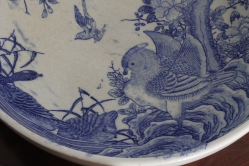 Antique large Japanese porcelain plate with painted partridge. MeiJi period 1868 – 1912. Size
