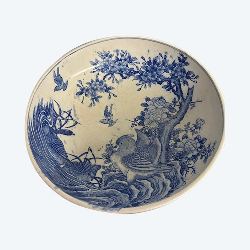 Antique large Japanese porcelain plate with painted partridge. MeiJi period 1868 – 1912. Size
