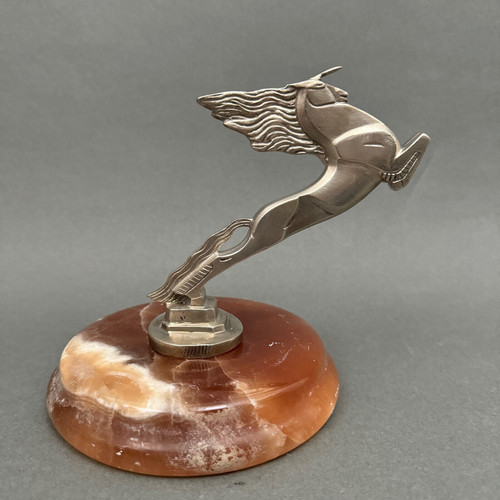 Silver-plated bronze mascot by François-Victor Bazin unicorn on onyx base