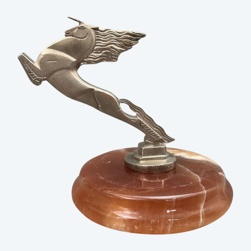 Silver-plated bronze mascot by François-Victor Bazin unicorn on onyx base