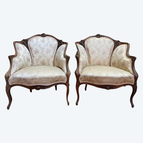 Paire de fauteuils bergères rocailles Louis XV