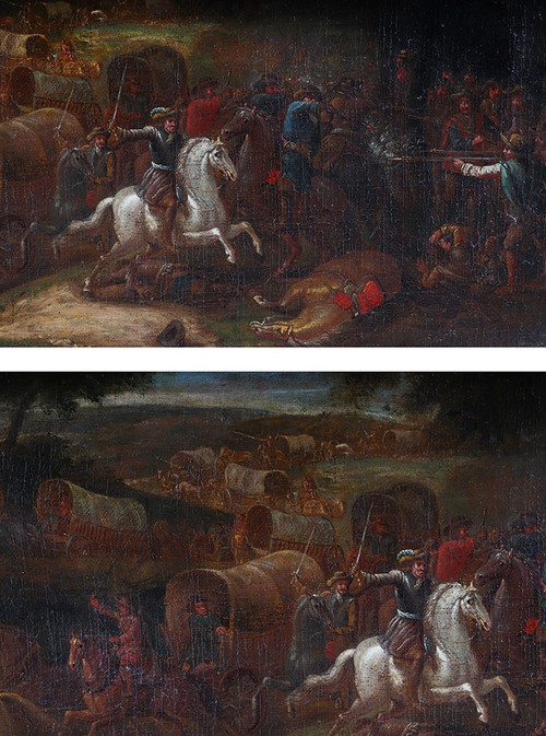 French School of the 17th century, Circle of Van Der Meulen 1632/1690, The Attack on the Convoy
