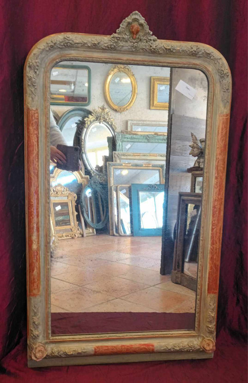 71 x 123 cm schmaler alter Spiegel, Blumendekor, Mercury Ice