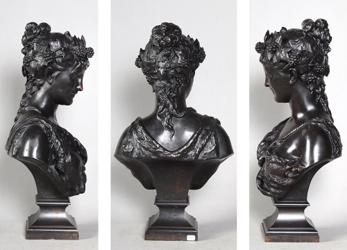 Bronze XIX ème, 50 cm, signé Jean BULIO 1827/1911, Bacchante, Allégorie du Printemps