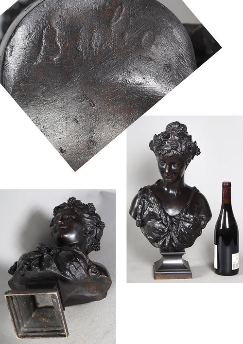 Bronze XIX ème, 50 cm, signé Jean BULIO 1827/1911, Bacchante, Allégorie du Printemps