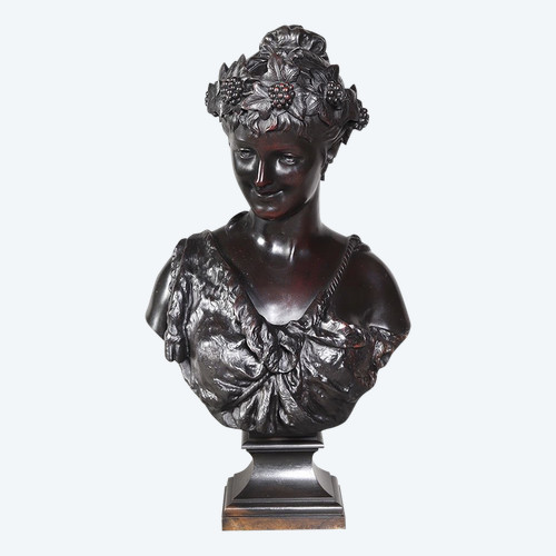 Bronze XIX ème, 50 cm, signé Jean BULIO 1827/1911, Bacchante, Allégorie du Printemps