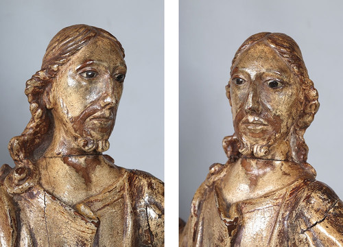 Scultura del XVII secolo, cm 85, Cristo, legno policromo con occhi in vetro