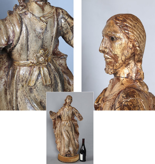Scultura del XVII secolo, cm 85, Cristo, legno policromo con occhi in vetro