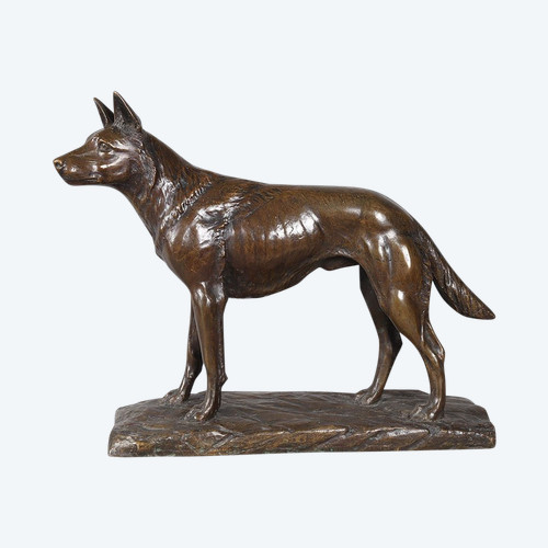 Bronzo del XIX secolo, firmato H. Hanggen o H. Hanssen, Cane da pastore